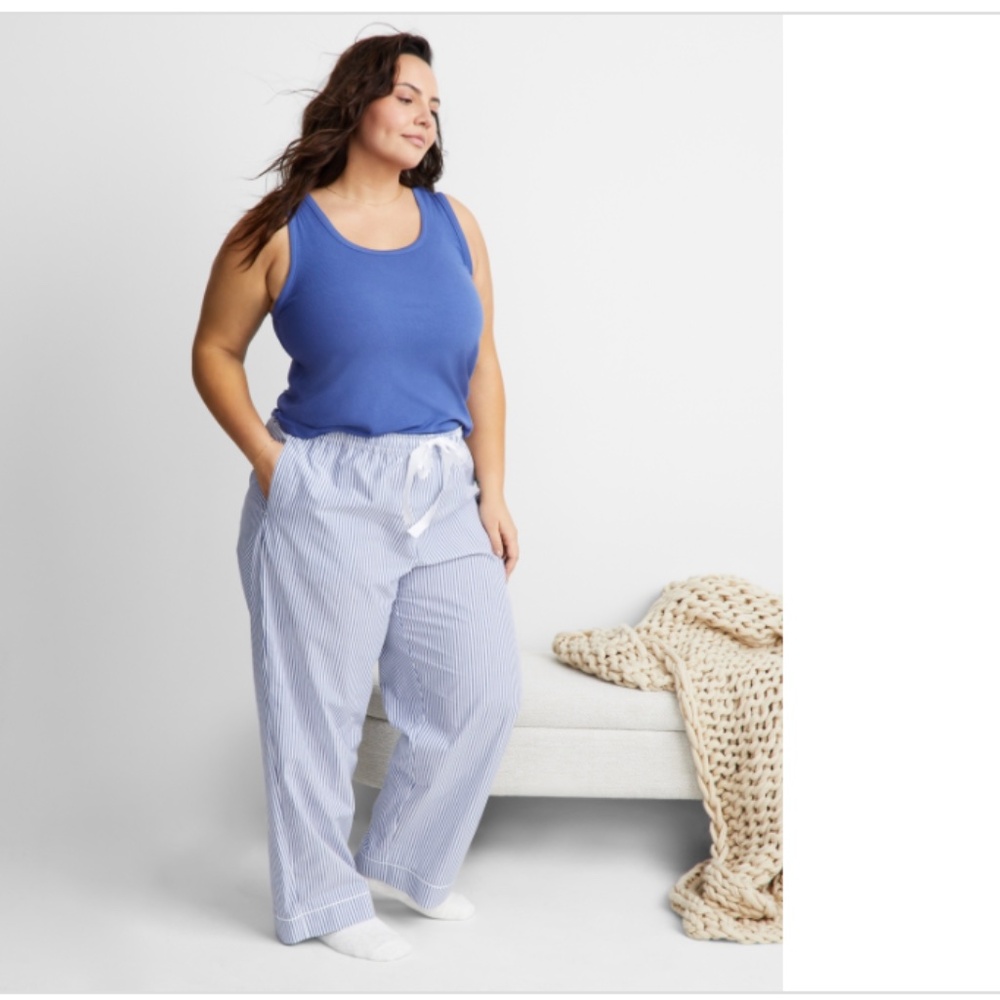 State of Day Women's Printed Poplin Pajama Pants Blue Stripe NWT